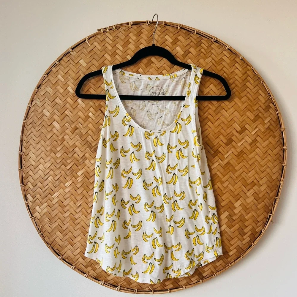 LUCKY BRAND BANANA SCOOP NECK TANK TOP CURVED HEM TROPICAL‎ VACATION SUMMER
